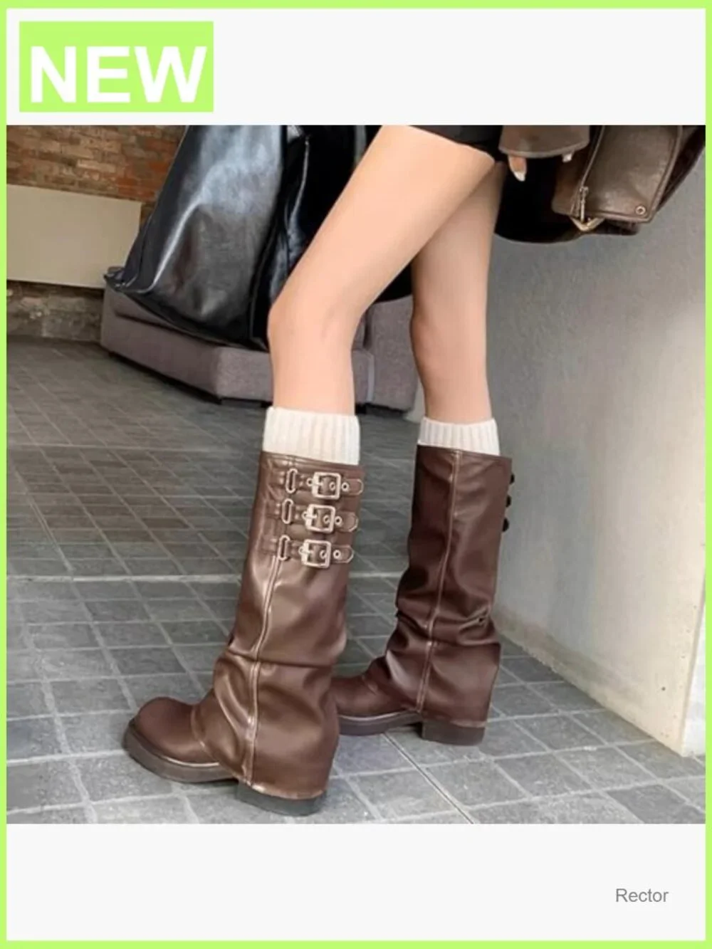 Fold Over Knee High Slouch Boots Chunky Goth Platform Square Toe Riding Boots